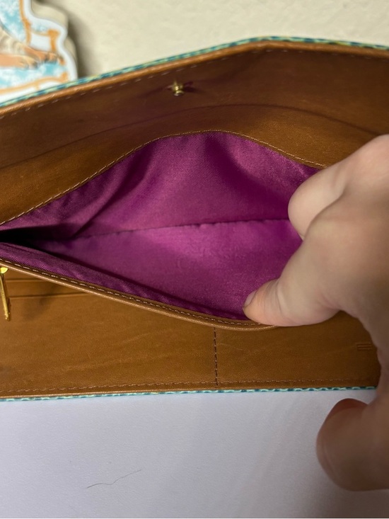 Vintage ETRO Milano Teal Lizard Embossed Leather Trifold Continental Wallet - Picture 8 of 14